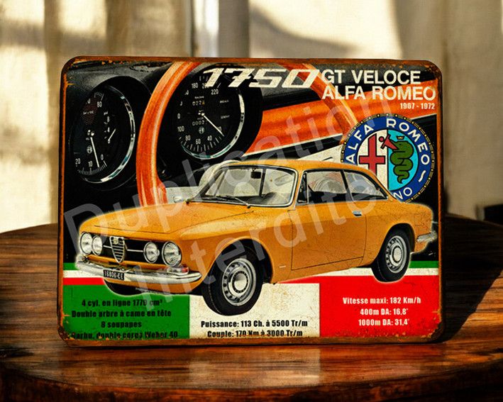 Plaque métal vintage Alfa Roméo 1750 GT Véloce