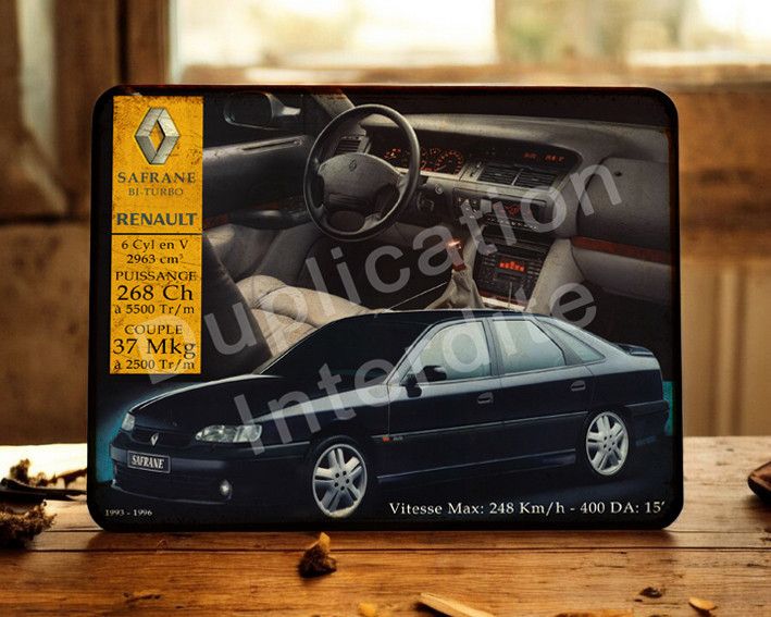 Plaque métal vintage Renault Safrane Bi-turbo