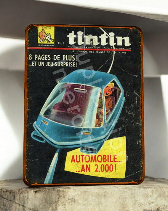 Plaque métal vintage Tintin et l&#39;An 2000