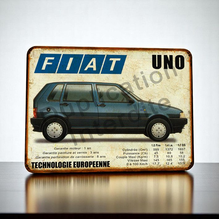 Plaque métal vintage Fiat Uno (1996)