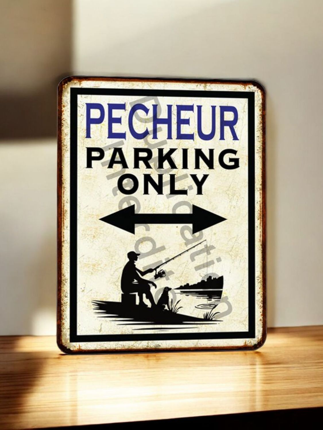 Plaque métal vintage Pecheur à la ligne parking Only