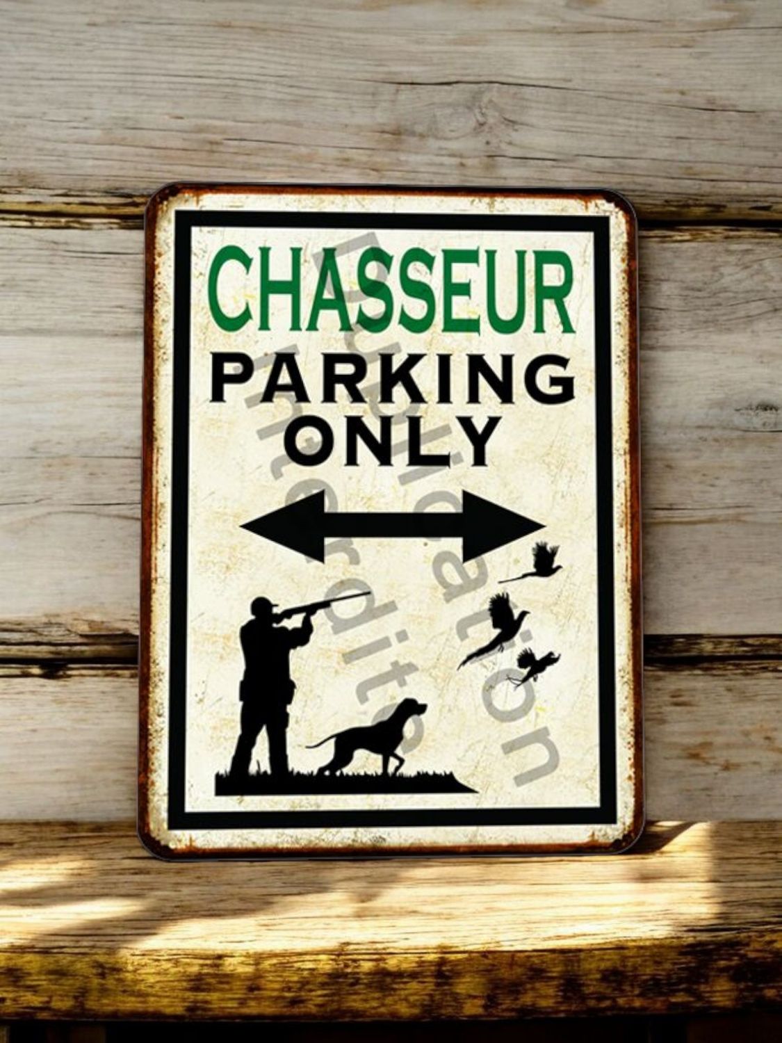 Plaque métal vintage Chasseur Faisans, Canards parking Only