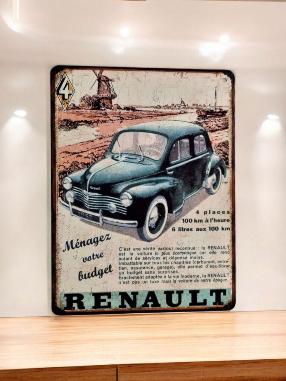 Plaque métal vintage Renault 4cv