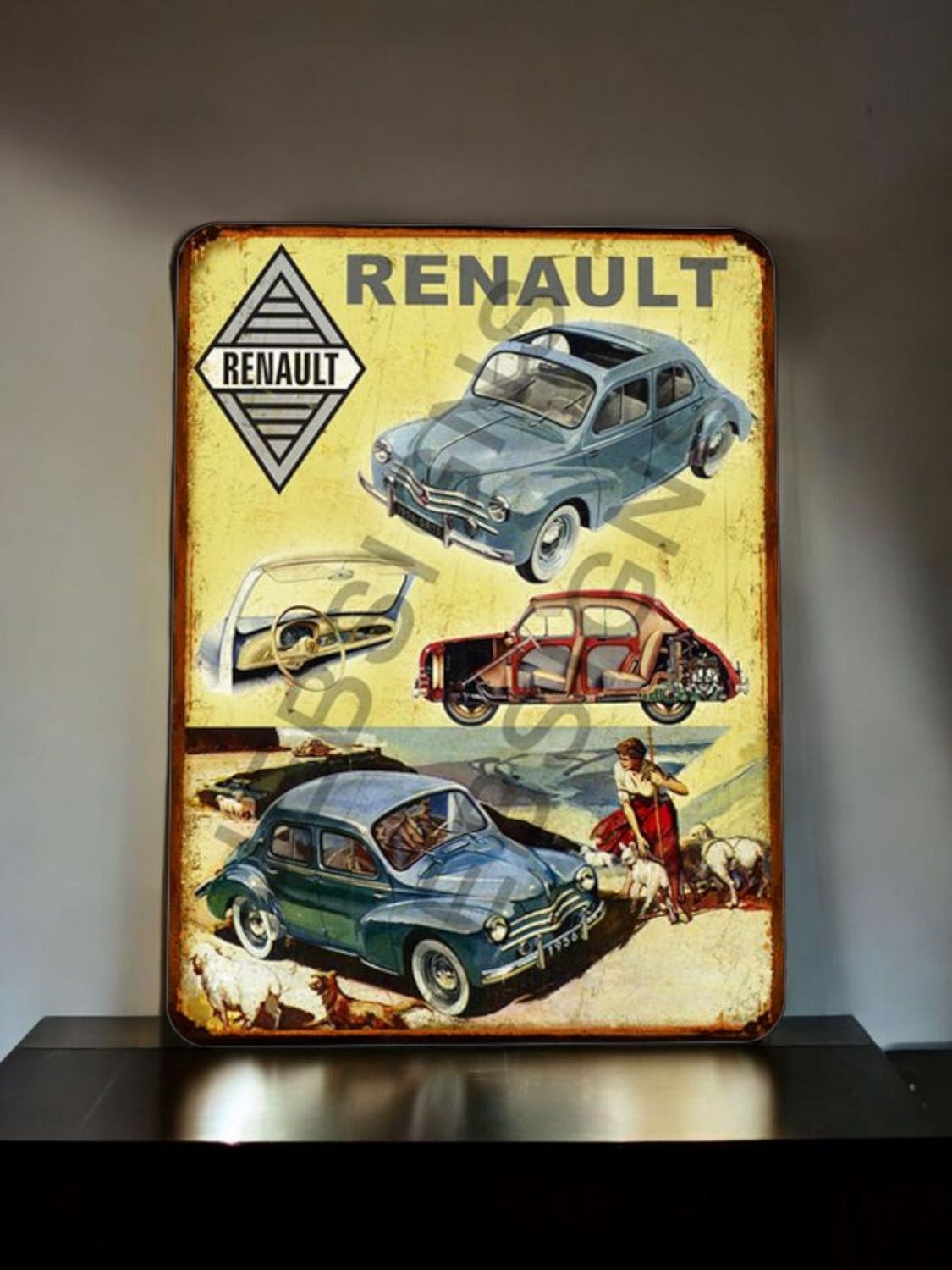 Plaque métal vintage Renault 4cv