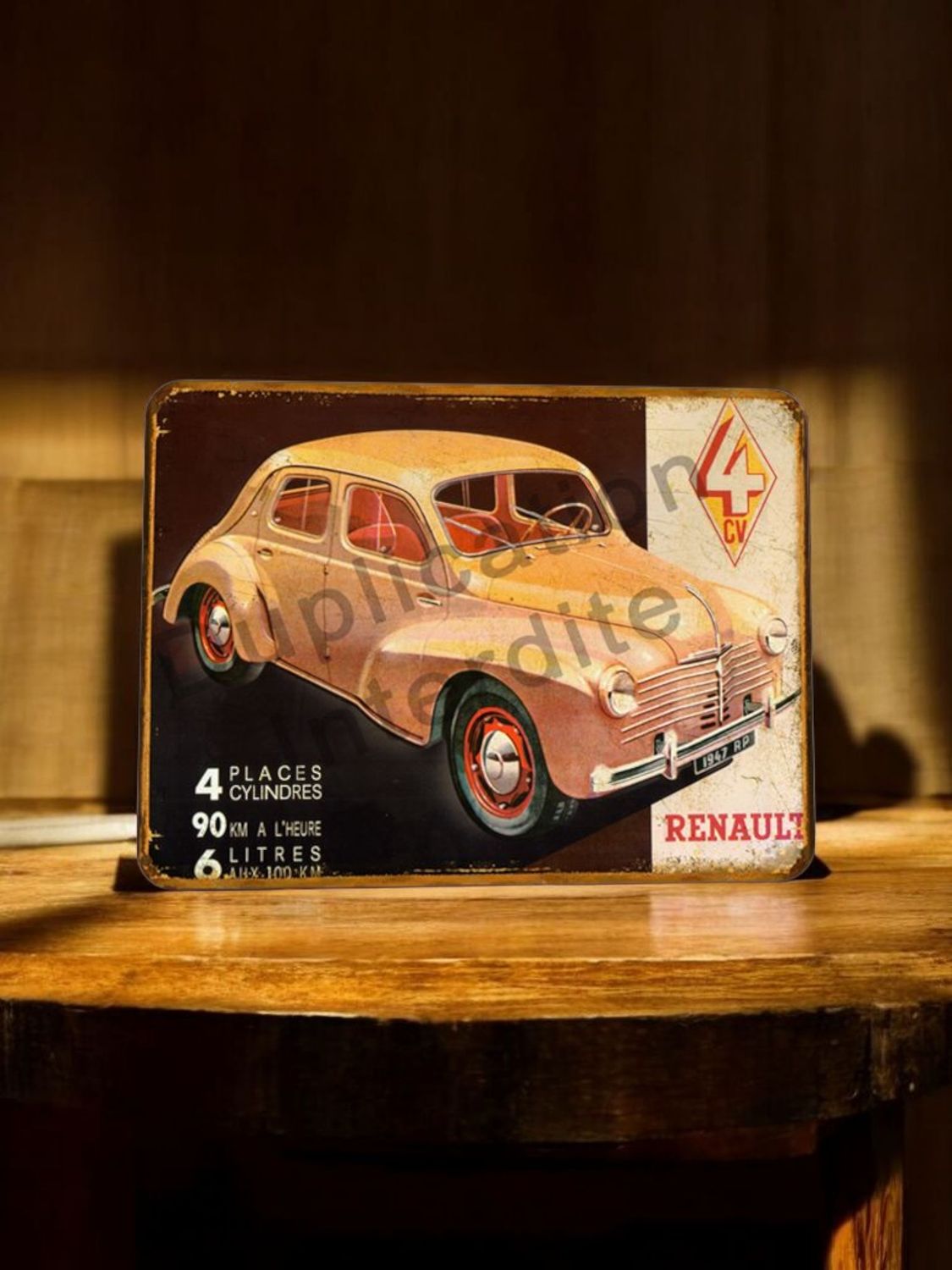Plaque métal vintage Renault 4cv 1947