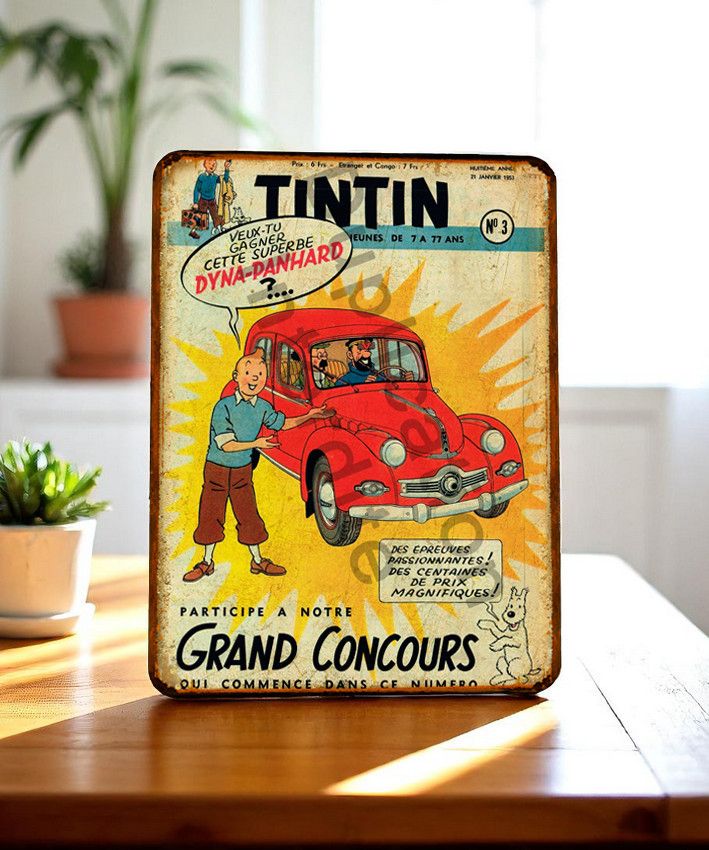 Plaque métal vintage Tintin Panhard