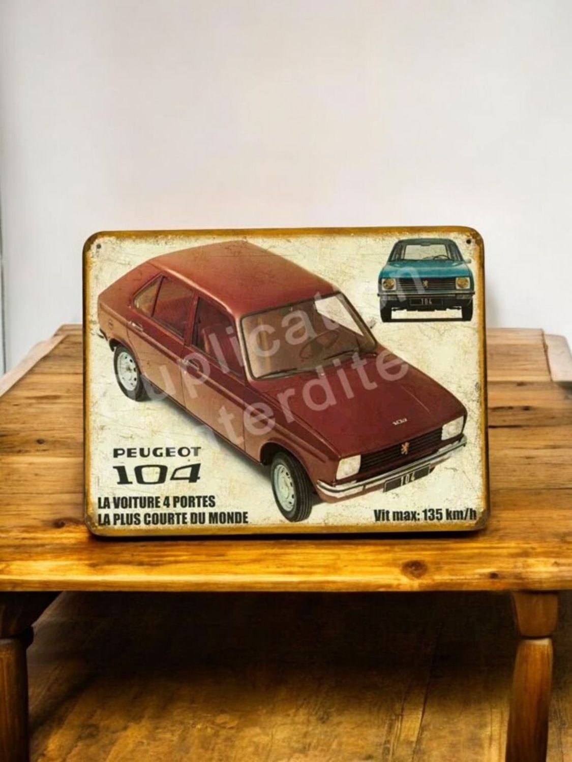 Plaque métal vintage Peugeot 104