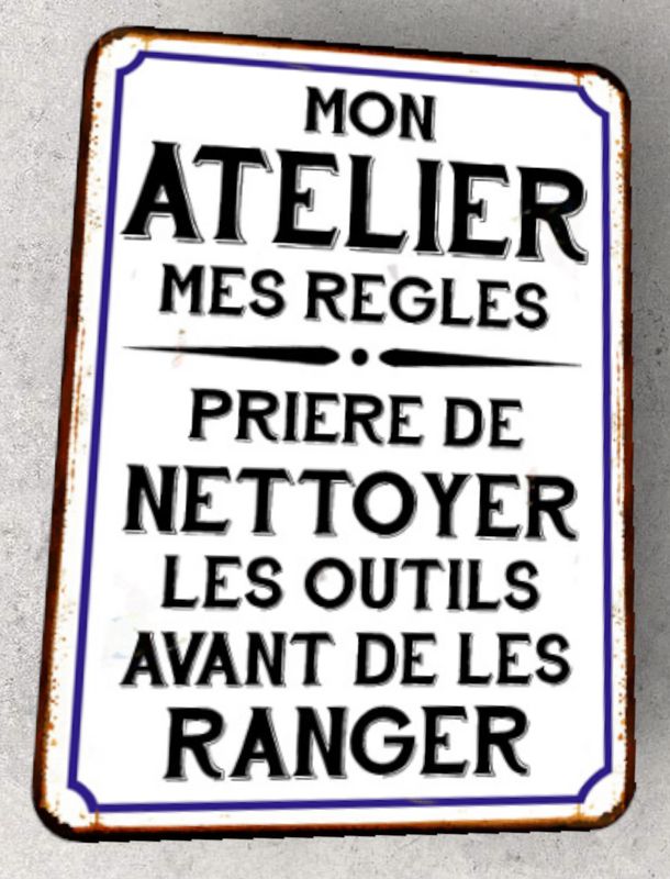 Plaque métal vintage Atelier mes règles 