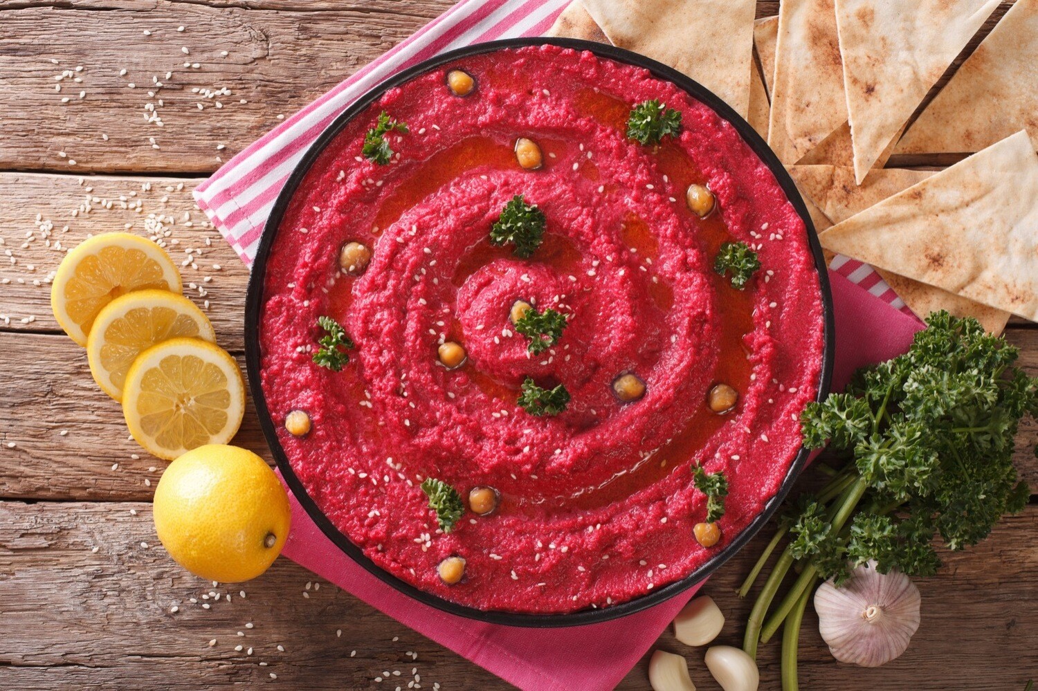 Beet Hummus with our Signature Crackers