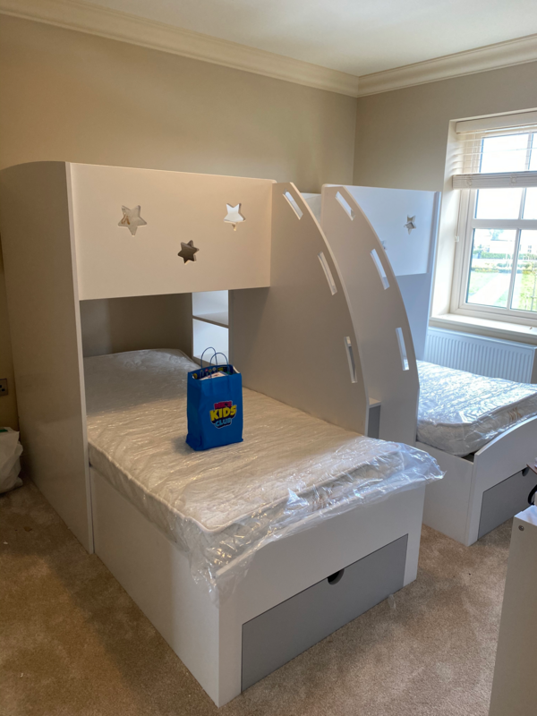 Triple Bunk Bed With Bookshelf And Stars