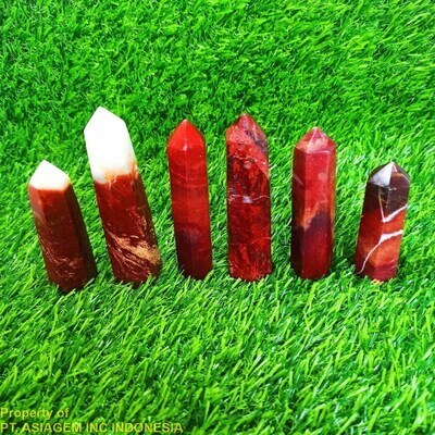 Wholesale 6 pcs ABWJASP00054 (640g) Red Lava Jasper Obelisk Tower Point Natural Untreated Lot