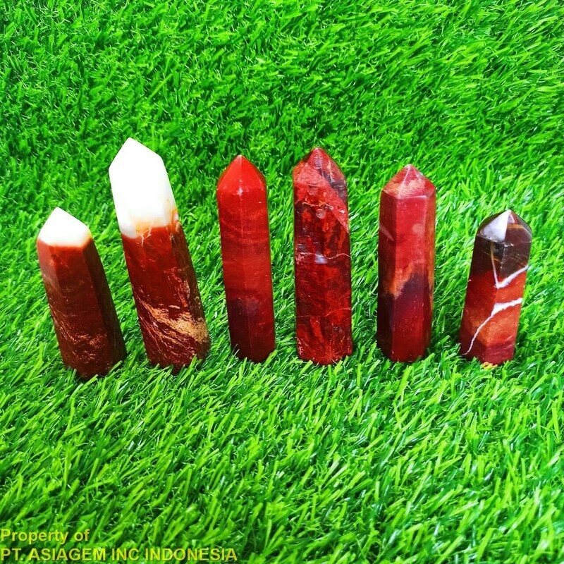 Wholesale 6 pcs ABWJASP00054 (640g) Red Lava Jasper Obelisk Tower Point Natural Untreated Lot