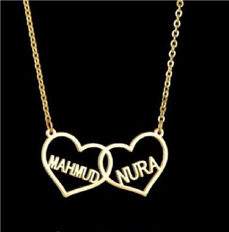 Custom Name Necklace - 2 Hearts 2 Names