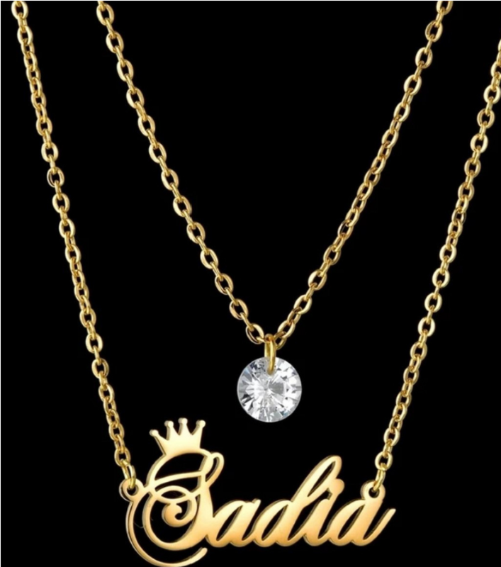 Custom Name Necklace - Double Layer Stone