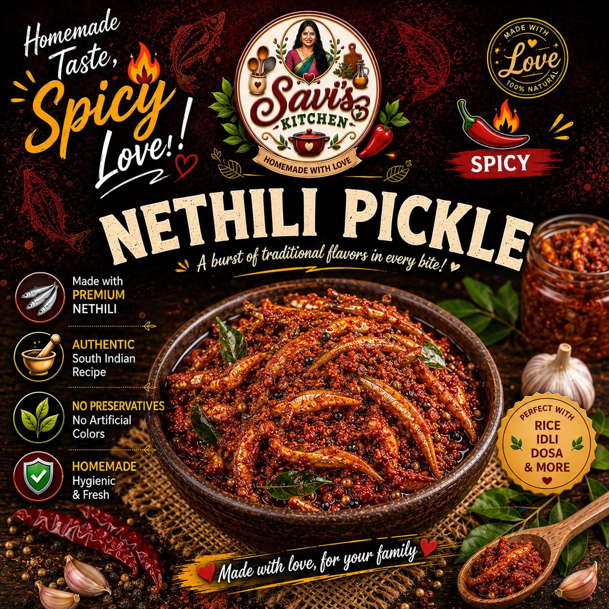 Nethili Pickle Homemade, Spicy &amp; Fresh | 🌶️🍽️⭐200gm