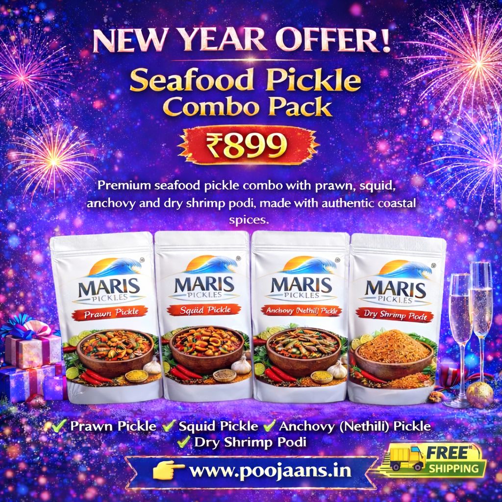 Seafood Pickle Combo Pack (4 × 250g) | Prawn, Squid, Nethili &amp; Dry Shrimp Podi | Free Shipping