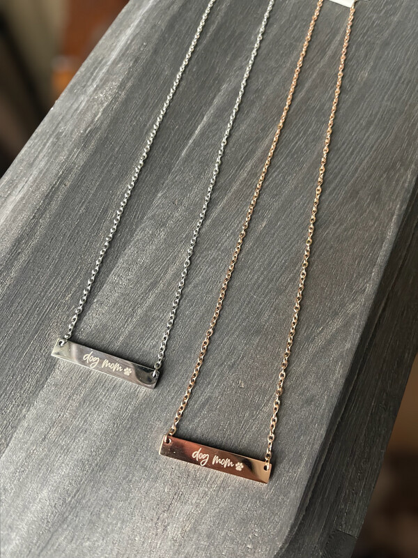 Dog Mom Engraved Bar Necklaces