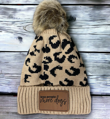 Less People More Dogs Leopard Beanie
