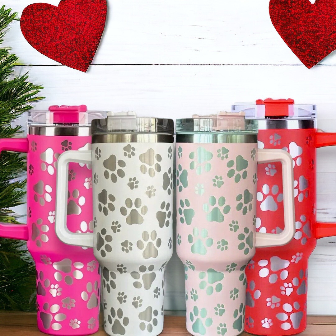 40oz Paw Print Engraved Tumblers - Valentines Edition