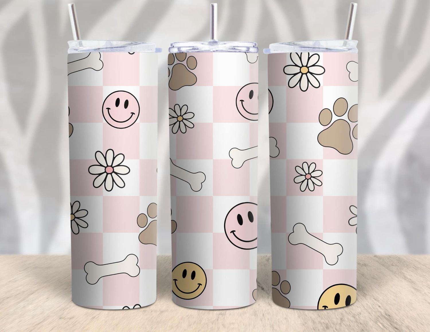 Retro Pink Checkers Skinny Tumbler