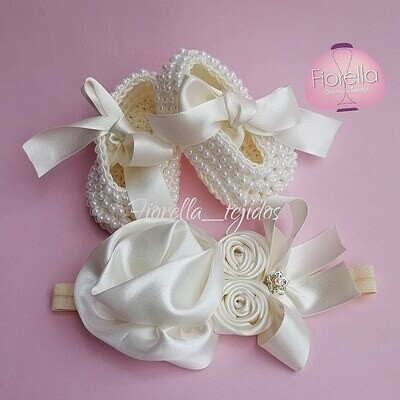 set zapaticos crochet perlas