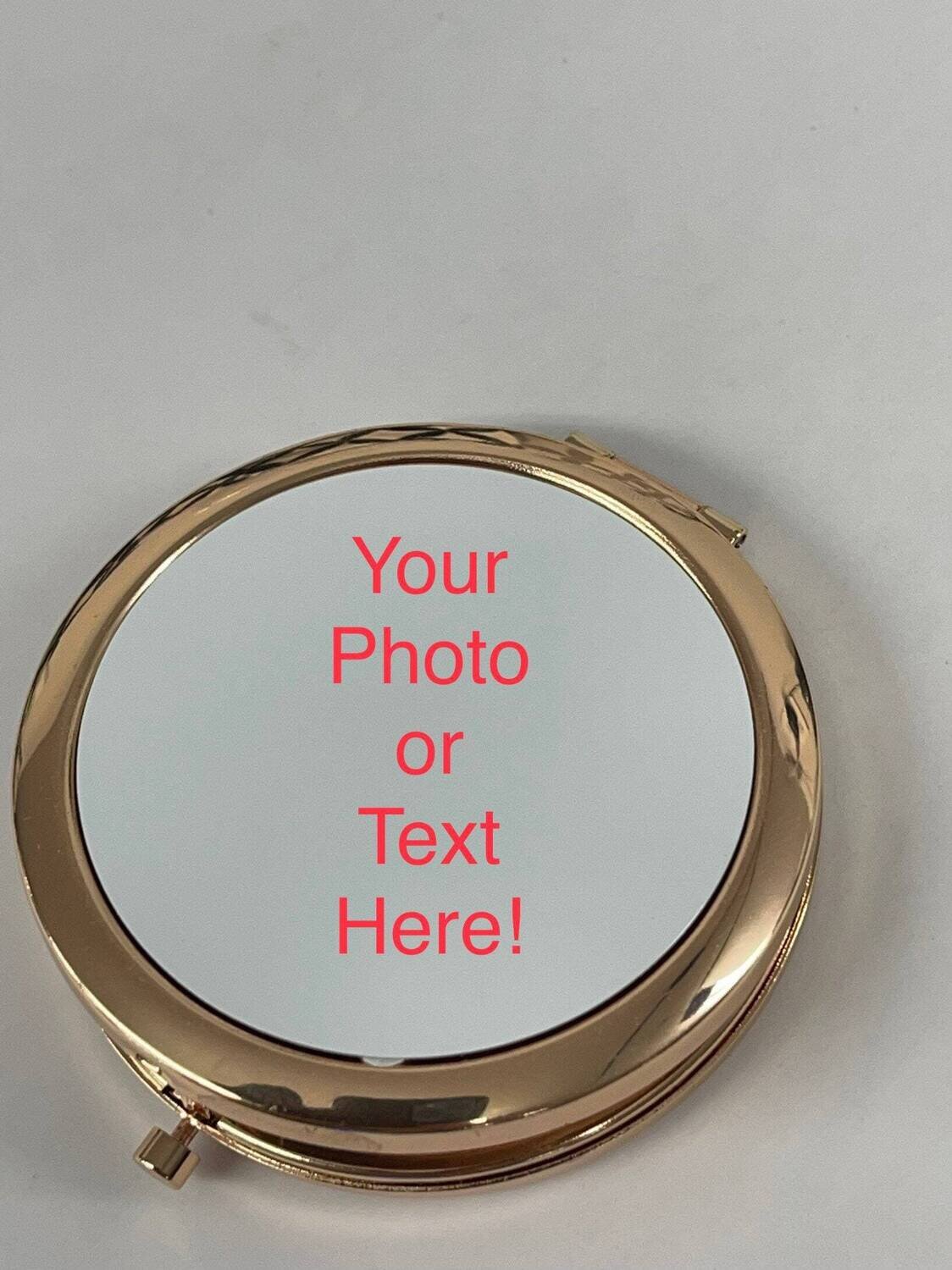 Round Rose Gold Photo Compact Mirror - Laser Engravable Back!