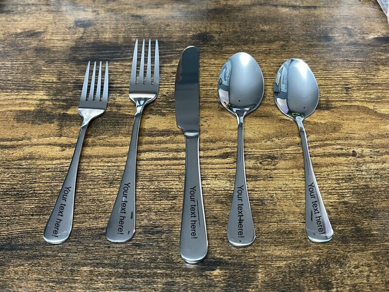 Laser Engraved Personalized Silverware Set Of 5