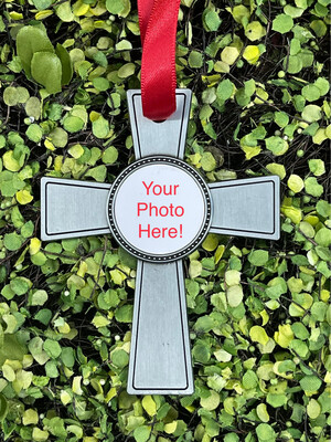 Pewter Cross Custom Photo Ornament