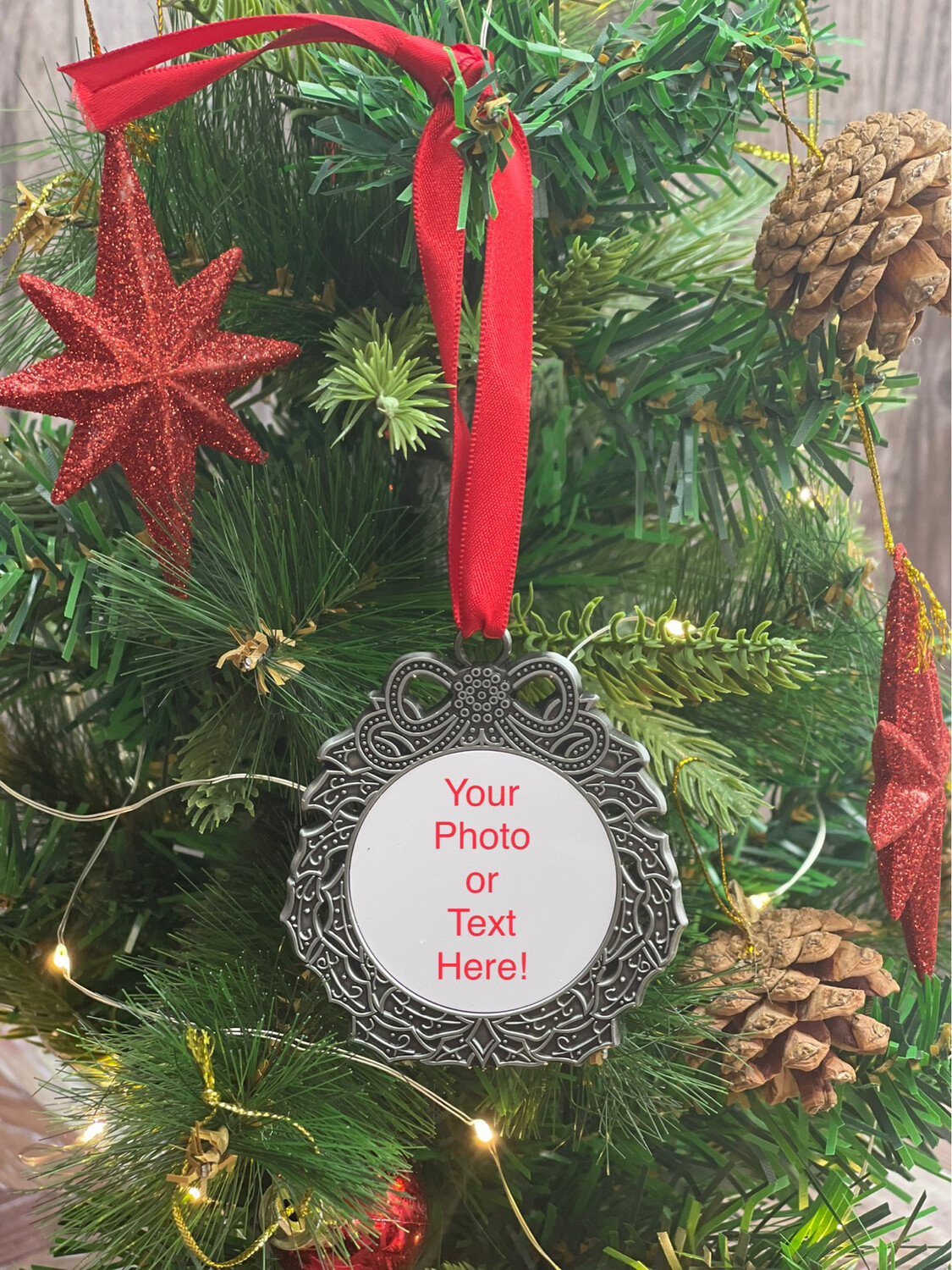 Wreath Photo Ornament, Back Engraving Available