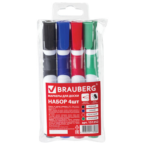 Маркеры для доски BRAUBERG, набор 4 цвета