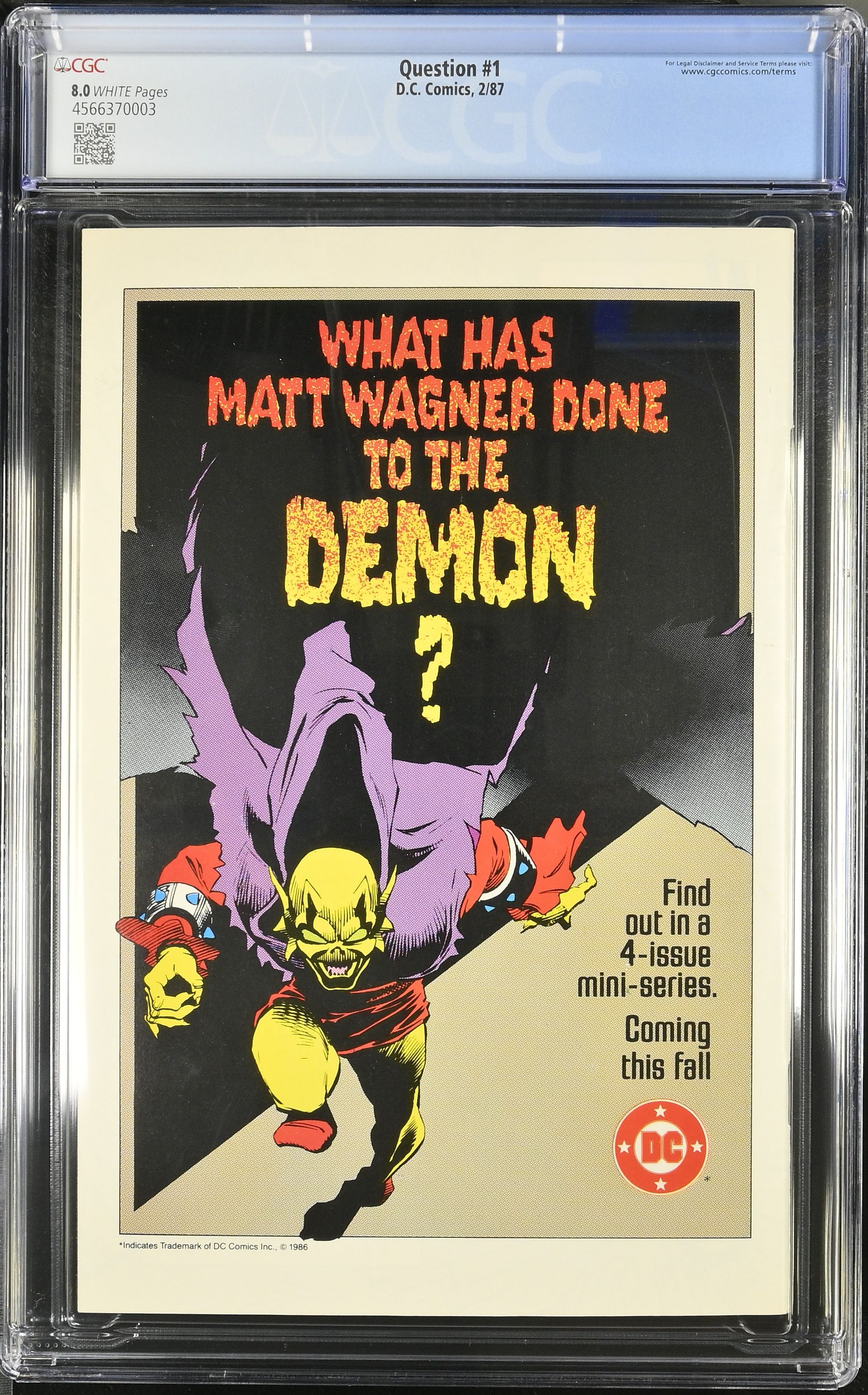 Question 1 CGC 8.0 Comic