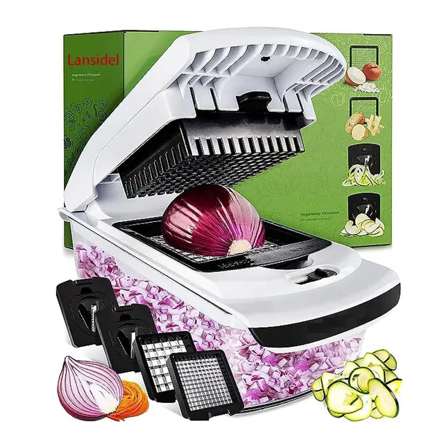 Vegetable Chopper - Spiralizer Vegetable Slicer - Onion Chopper with Container (4 in 1, White)