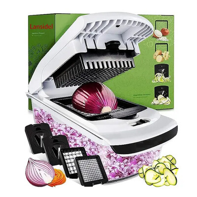 Vegetable Chopper - Spiralizer Vegetable Slicer - Onion Chopper with Container (4 in 1, White)