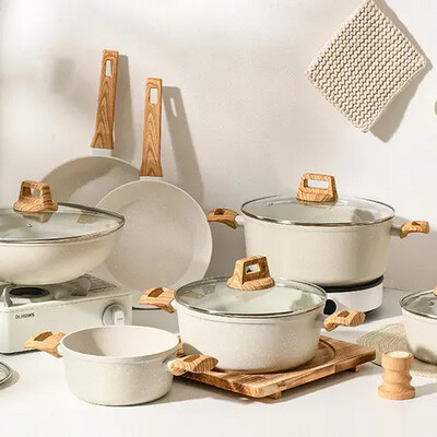 Pots and Pans Set Nonstick,White Granite Induction Kitchen Cookware Sets