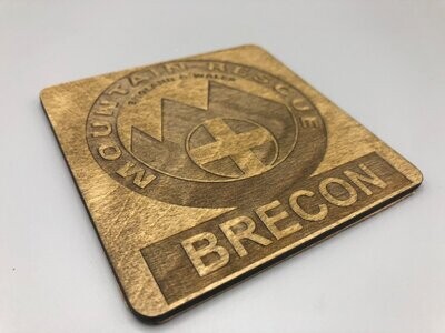 Square Wooden Coaster with etched badge