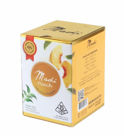 ชามาดี้พีช Madi Green Tea ชาเขียวสมุนไพร (1 กล่องมี 15ซอง)  ลดพุง เบิร์นไขมัน สุขภาพ