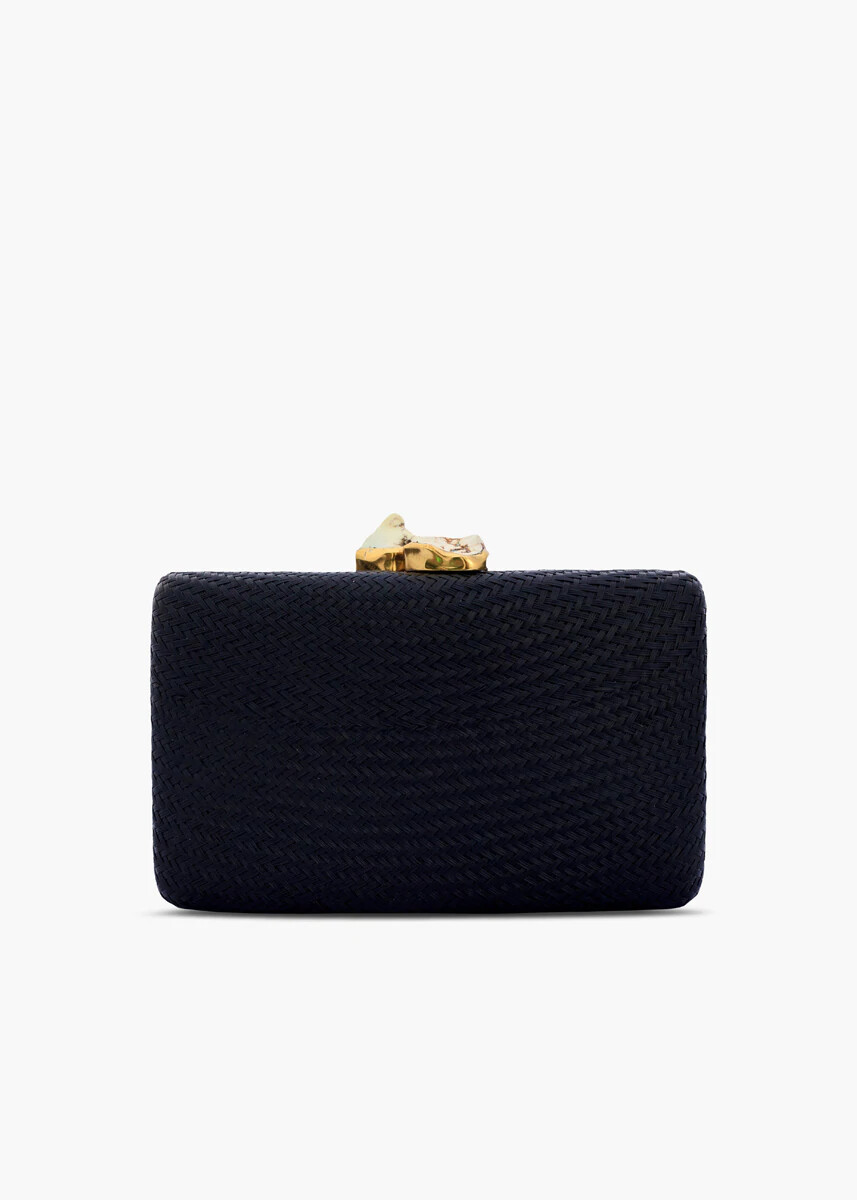 Kayu Jen Clutch in Black with White Stones
