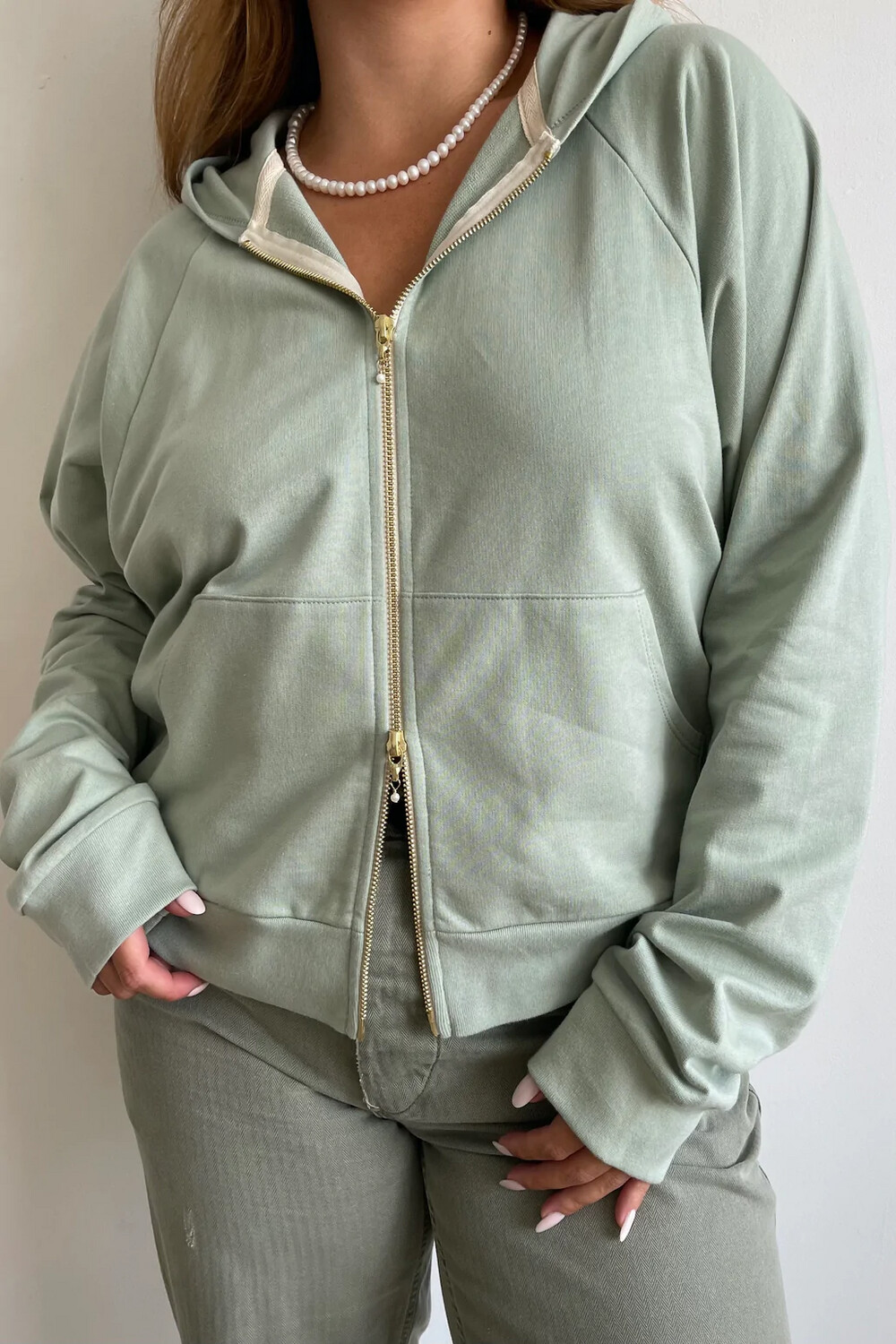 Donni Two Way Zip Hoodie in Eucalyptus