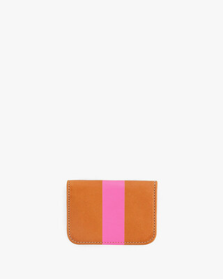 Clare V Card Case in Natural with Neon Stripe