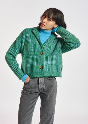Essentiel Check Knitted Jacket in June Bug