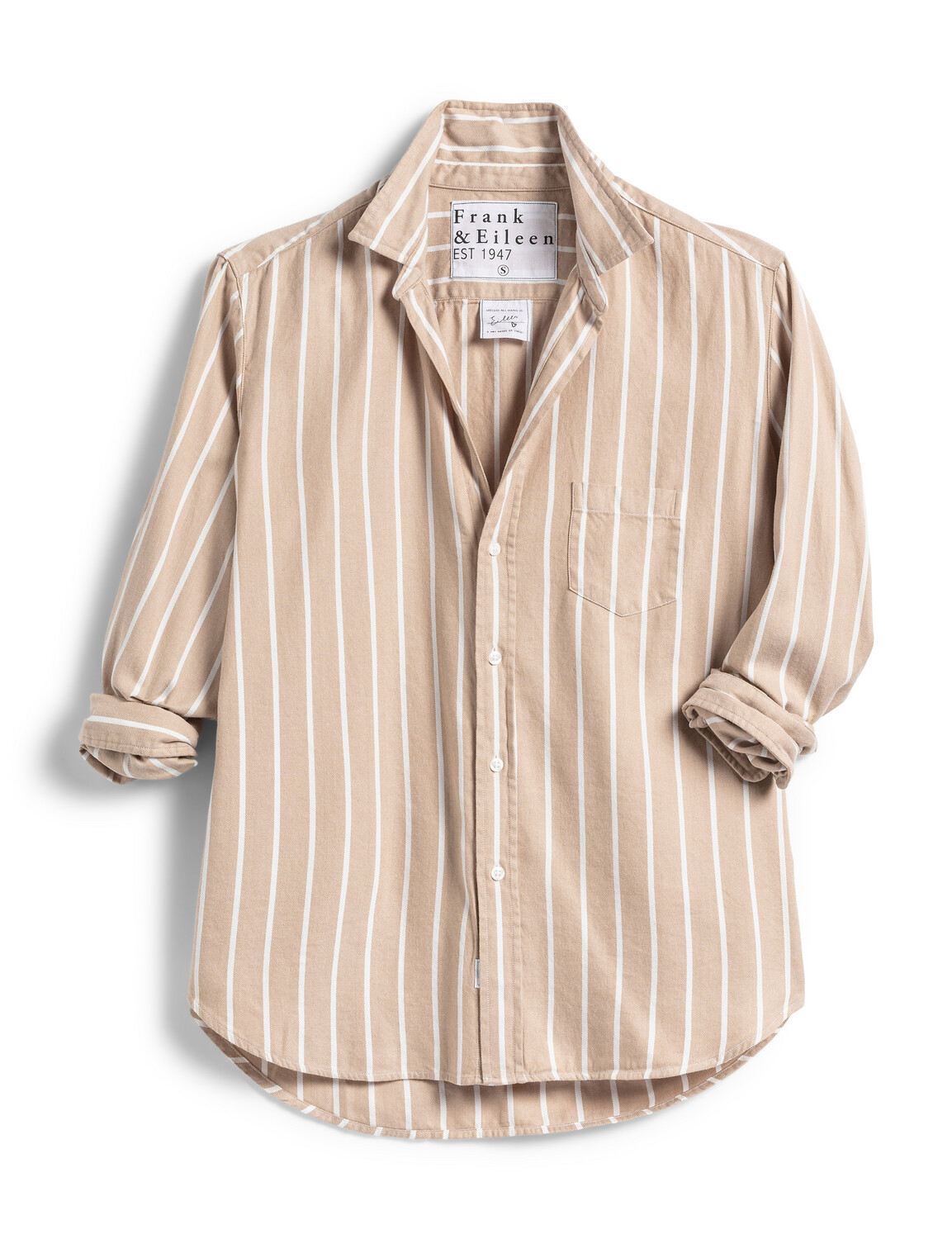 Frank & Eileen Eileen Relaxed Button- Up Shirt in Camel and White Stripe