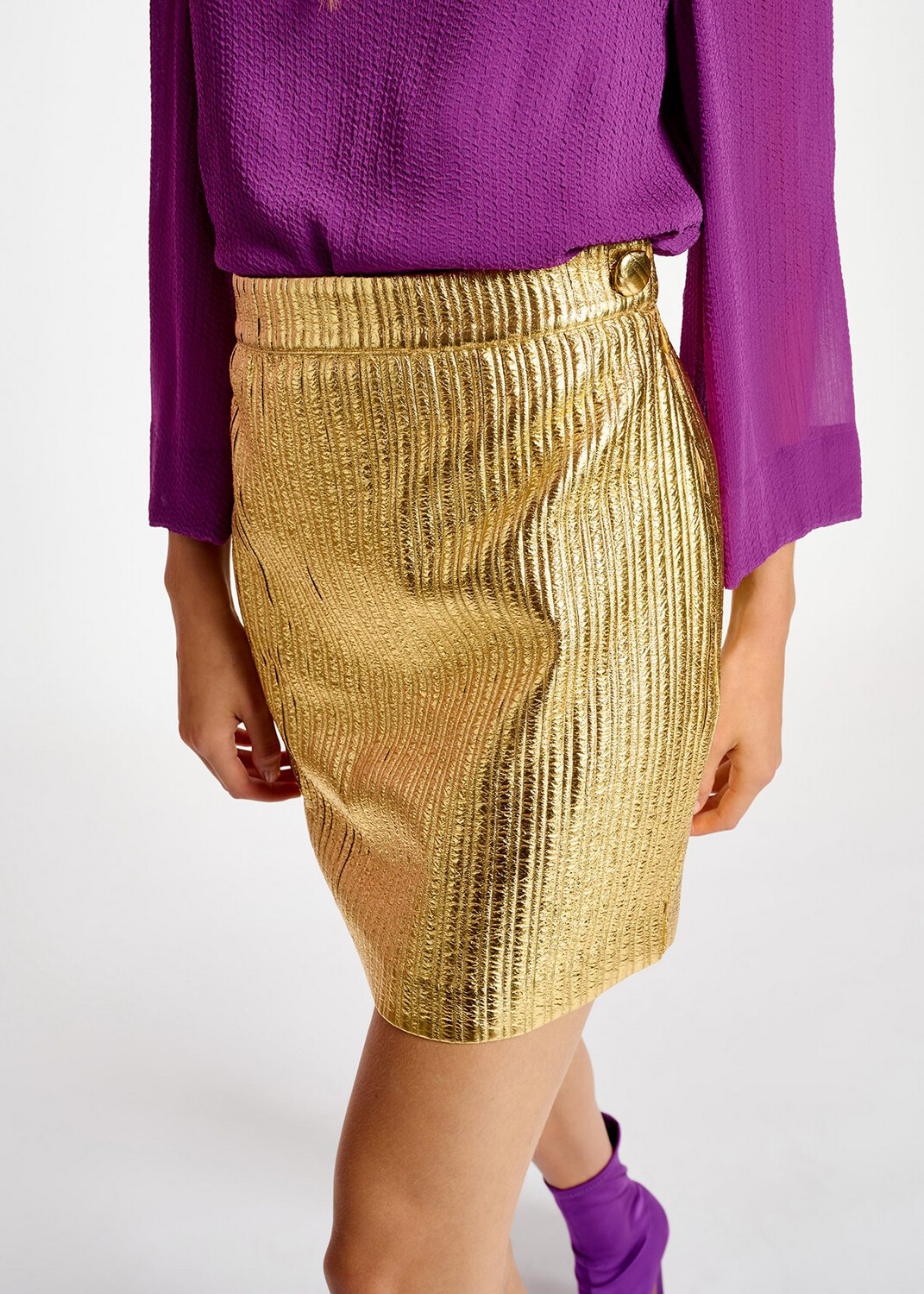 Essentiel Cole Gold Foil Miniskirt