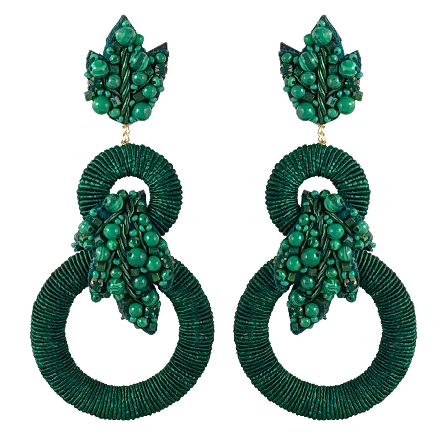Suzanna Dai Tsarina Large Drop Earrings in Green/ Malachite