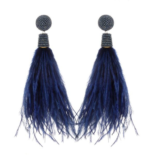 Suzanna Dai Aquarius Mini Feather Earrings in Navy