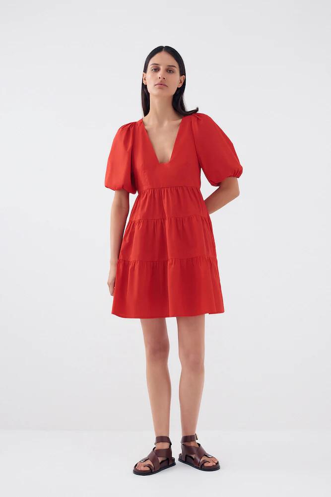 Bird &amp; Knoll Gigi Mini Dress in Berry Red