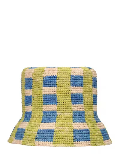 Destree Bob Hat Checked Raphia in Anis Celadon