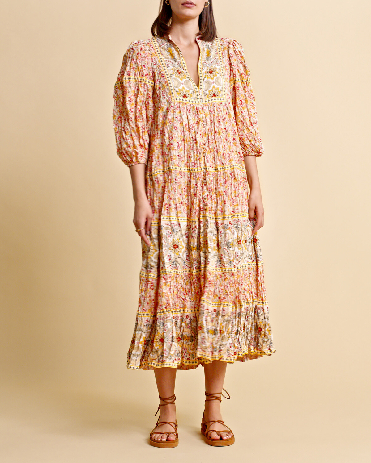 ByTiMo Twisted Shift Dress in Yellow Flower Combo