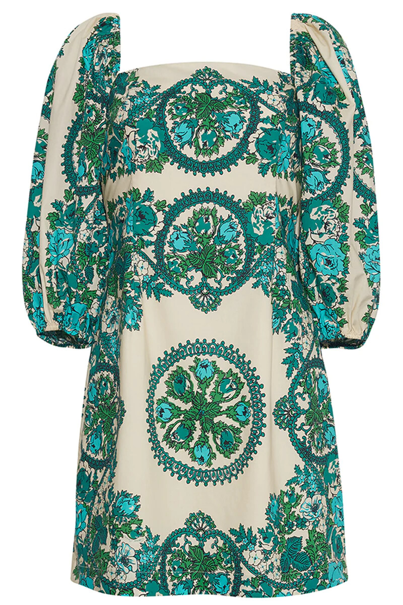 Cara Cara Montauk Dress in Teal Floral Topiary