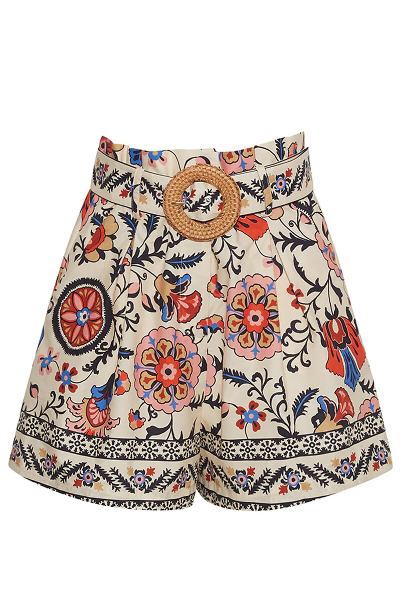 Cara Cara Palmer Shorts in Turtledove Botanical Medallion