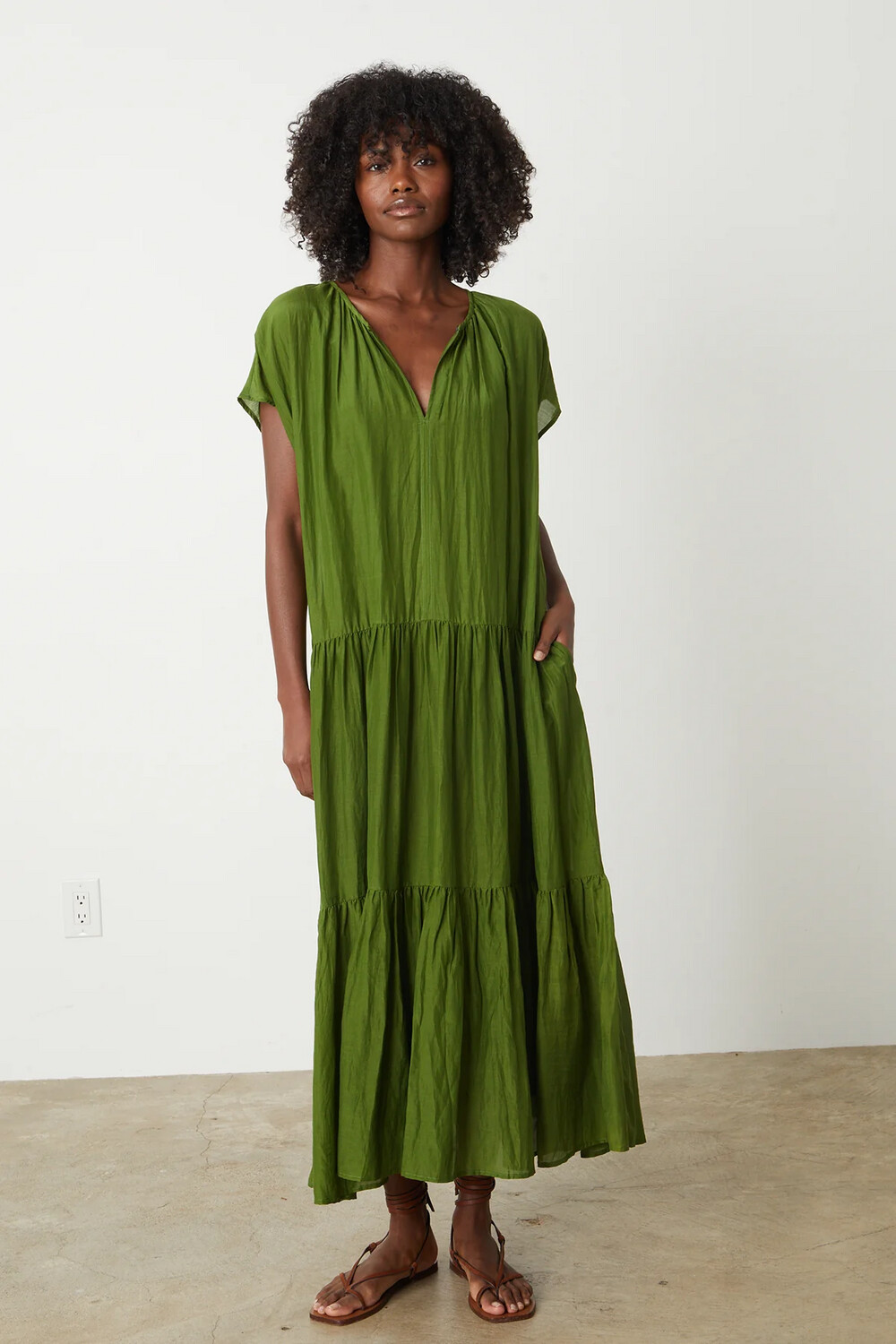 Velvet Ada Dress in Moss